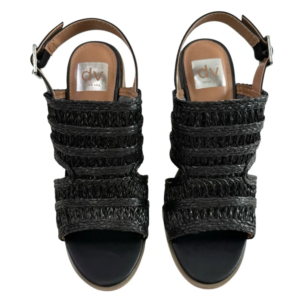 DV Dolce Vita Rian Black Woven Straw Slingback Mule Sandals Size 8 - Picture 5 of 16
